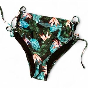 Women’s Medium Tropical‎ Black Floral High Waist Bikini Bottom